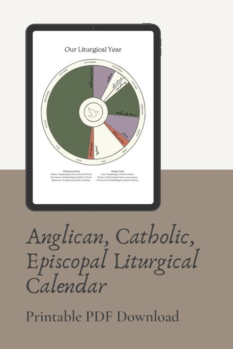 Liturgical Calendar for Catholic, Episcopal, Anglican, and other Christian families. Printable PDF available for digital download through Etsy. Church Calendar, Liturgical Calendar, The Life Of Jesus, Liturgical Year, Spanish And English, Advent Christmas, It Follows, Pentecost, Jesus Lives