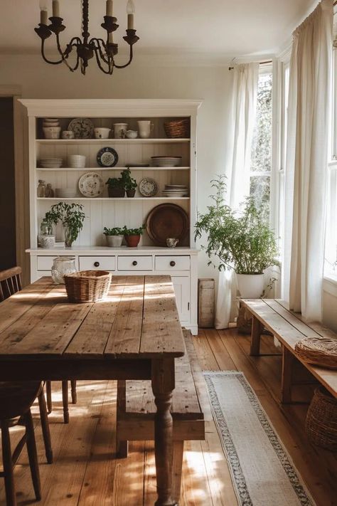 Different House Aesthetics Interior, Old House Design Interior, Ireland Homes Interior, European Cottage Dining Room, No Window Dining Room, Dining Room Cottagecore, English Cottage Kitchen Inspiration, Modern Cottage Dining Room, Country Cottage Aesthetic