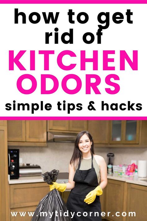 Learn how to get rid of kitchen odors and make your kitchen and entire house smell clean and fresh with these simple hacks and tips. #cleaning #kitchen #odors #badsmells #odorremover #mytidycorner Smell Clean, Cleaning Cabinets, Clean Refrigerator, Kitchen Queen, Cleaning Kitchen, Cleaning Tricks, Kitchen Smells, Vinegar Cleaning, Nigerian Food