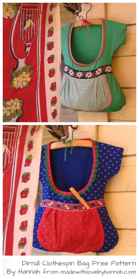 DIY Dirndl Clothespin Bag Free Sewing Pattern & Tutorial Diy Dirndl, Clothespin Holder, Peg Bags, Clothespin Bag, Pin Holder, Peg Bag, Bag Pattern Free, Sew Ins, Costura Diy