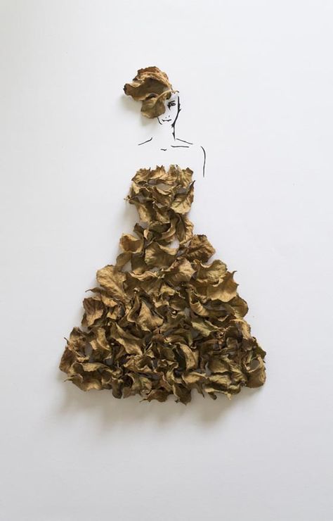 Fashion in Leaves: Clever Fashion Illustration Using Leaves as Dresses Flower Dress Art, Colossal Art, Pressed Flower Art, Art Dress, Leaf Art, Flower Illustration, Flower Fashion, Art Plastique, Flower Petals