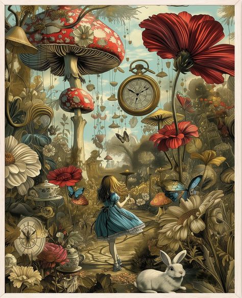 Alice In Wonderland Garden Scene, Alice In Wonderland Art Ideas, Alice In Wonderland Elements, Through The Looking Glass Aesthetic, Dark Alice In Wonderland Art, Alice In Wonderland Landscape, Alice And Wonderland Art, Absolem Alice In Wonderland, Alice In Wonderland Rabbit Hole