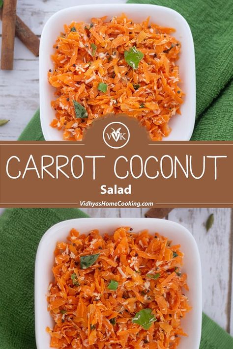 Carrot Coconut Salad, Coconut Salad, Veg Salad, Indian Salads, Vegetarian Platter, Summertime Salads, Easy Vegetarian Dinner, Simple Salad, Vegan Salad Recipes