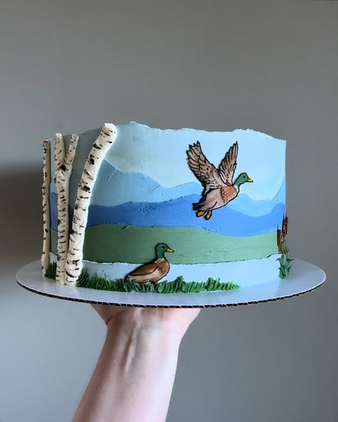 Birds of a feather 🪶🦆 • • Order birds of Vermont cakes on our website 🔗 in bio! • • #vermontcake #landscapecake #buttercreamcakes #buttercreamcake #buttercream #buttercreamart #customcake #cakedecorating #cakestagram #cakedesign #instacake #cakeideas #vermontbakery #vermontbaker #homebaker #homebakery #bakergram #vermont #madeinvermont #madeinvt #shelburnevermont #shelburnevt #bluehousebakeshop #cake #baker #pastrychef Mallard Duck Birthday Party Food, Mallard Duck Baby Shower Cake, Mallard Cake, Mallard Duck Cake, Duck Hunting Cakes, Pond Cake, Hunting Cake, Duck Cake, Goose Hunting