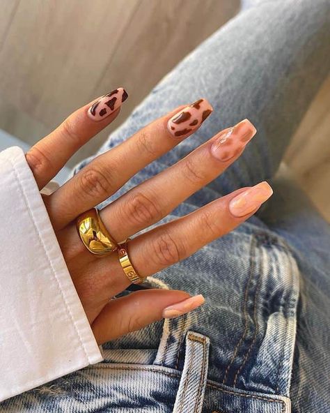 Brown Nails Design, Simple Fall Nails, Cow Nails, November Nails, Nude Nail Designs, Cute Nails For Fall, Nagel Tips, Short Coffin Nails, Print Nails