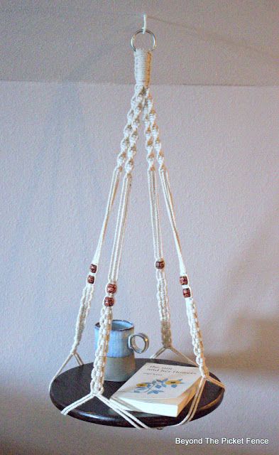 Macrame Hanging Table, Hanging Side Table, Diy Thrift Store Crafts, Boho Bedroom Diy, Bohemian Diy, Macrame Table, Thrift Store Decor, Thrifty Thursday, Diy Macrame Plant Hanger