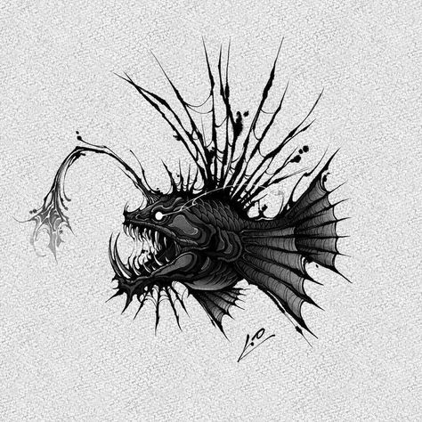 Gulper Eel, Angler Fish Tattoo, Creature Marine, Sea Tattoo, Ocean Tattoos, Deep Sea Creatures, Shark Tattoos, Horror Tattoo, Minimalist Tattoos