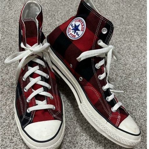 Converse Chuck Taylor All Star Plaid Checker High Top Sneakers Crochet Shirt, Converse Chuck Taylor All Star, Plaid Tops, Chuck Taylor All Star, Converse Chuck, Sneaker Shopping, Retro Dress, Rain And Snow Boots, Chuck Taylor