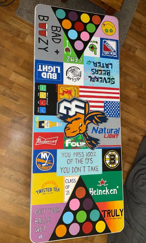 Painted Pong Table Boys, Beer Pong Table Template, Pong Table Painted College Boy, Beer Pong Table Painted Ideas Boys, Frat Pong Table, Painted Game Table, Beerpong Table, Beer Pong Party, Beer Pong Table Diy