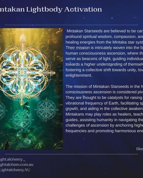 The codes of MINTAKA 🌈🐉 🧜🏼‍♀️ Mintakan starseeds, originating from the Mintaka star system in the Orion constellation, are believed to carry profound spiritual insights and a unique mission for humanity. 🌈🧜🏼‍♀️ From an esoteric standpoint, these starbeings are often seen as carriers of high-frequency energies and advanced knowledge. 🤍🧜🏼‍♀️ Their mission involves - fostering spiritual awakening - guiding others towards higher consciousness - facilitating healing and transformation on bot... Mintakan Starseed, Mintaka Star Seed, Archangel Prayers, Orion Constellation, Vibrational Frequency, Beacon Of Light, Star System, Higher Consciousness, Spiritual Wisdom