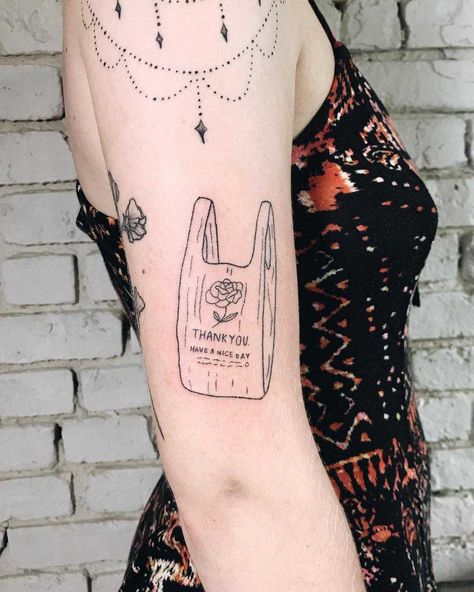 Shopping Bag Tattoo, Plastic Bag Tattoo, Joke Tattoos, Shopping Tattoo, Bag Tattoo, Summer Tattoo, Memorial Tattoos, Funny Tattoos, Nature Tattoos