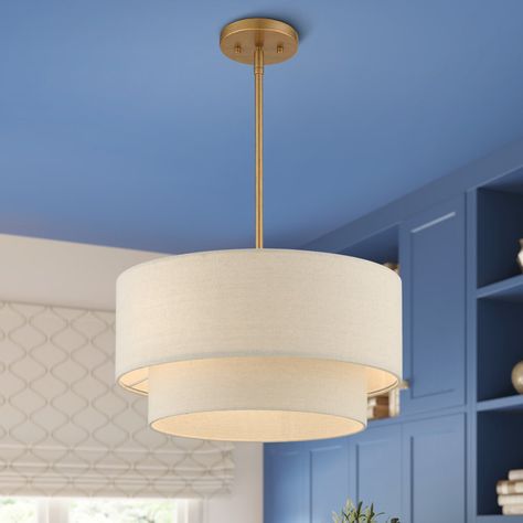 Ebern Designs Montral 3 - Light Dimmable Drum Chandelier | Wayfair Tiered Drum Shade Chandelier, Linear Chandelier Dining Room, Wayfair Lighting, Drum Shade Chandelier, Living Room Light Fixtures, Drum Light, Drum Pendant Lighting, Chandelier Metal, Ash Gray