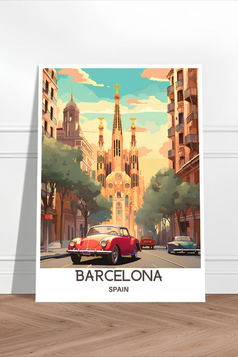 Spain Illustration, Barcelona Illustration, Barcelona Travel Poster, Barcelona Poster, Barcelona Art, Barcelona Print, Wanderlust Decor, City Artwork, Barcelona City