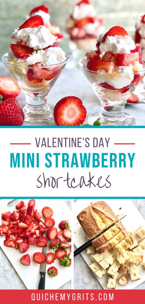 Strawberry Shortcake Valentines, Valentines Day Deserts, Family Valentines Dinner, Real Whipped Cream, Mini Strawberry Shortcake, Dessert Quick, Valentines Party Food, Valentines Recipes Desserts, Strawberry Shortcakes