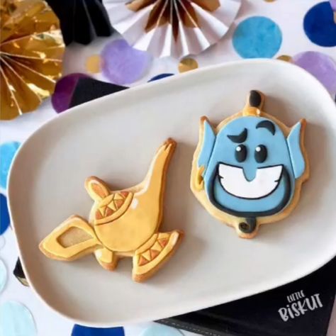 Aladdin Cookies Decorated, Aladdin Desserts, Aladdin Cookies, Disney Princess Cookies, Gökkuşaği Pasta, Aladdin Cake, Disney Baking, Aladdin Birthday Party, Aladdin Party