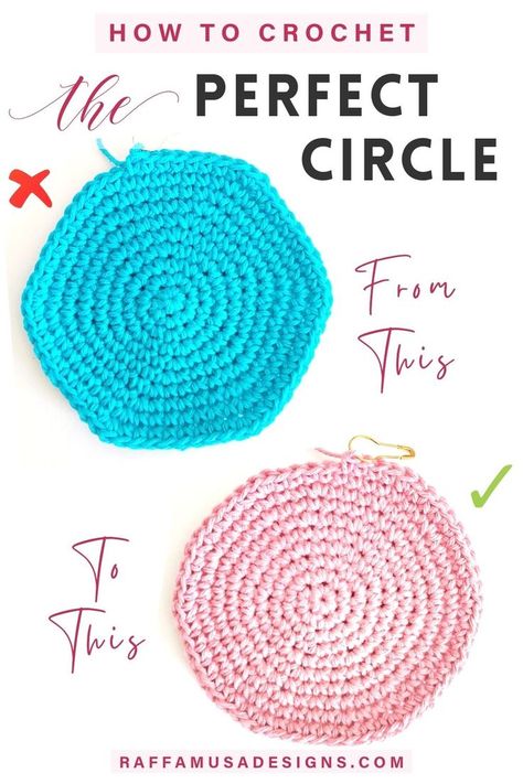 two crochet circles made using single crochet stitches How To Single Crochet, Crochet Circle Pattern, Crochet Coasters Free Pattern, Crochet Storage Baskets, Crochet Hack, Crochet Ball, Crochet Stitches Guide, Crochet Storage, Crochet Coaster Pattern