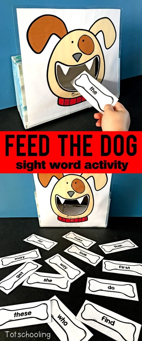 FREE sight word recognition activity for kids to read sight words while feeding bones to the dog. Fun and motivational literacy game for pre-k, kindergarten and first grade kids. Sight Word Activity, Teaching Sight Words, Literacy Games, Dog Fun, Sight Words Kindergarten, Sight Word Games, Sight Word Activities, Word Recognition, Word Activities