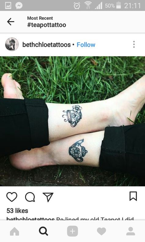 Matching teapot and teacup Teapot And Teacup Matching Tattoo, Teapot And Cup Tattoo, Teapot Teacup Tattoo, Teapot And Teacup Tattoo, Teapot Tattoo, Teacup Tattoo, Cup Tattoo, Tattoo Time, Matching Tattoo