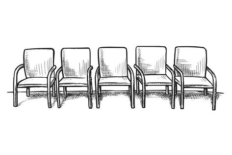 Waiting room sketch. Hand drawn empty chair seat row on white background. Business office or hospital hallway or waiting room doodle interior design. Vector furniture for visitor illustration Room Doodle, Hospital Hallway, Vector Furniture, Interior Design Vector, Room Sketch, Hospital Waiting Room, Chair Drawing, Perspective Sketch, Wooden Table And Chairs