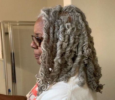 25 Cute & Quick Sisterlocks Hairstyles for 2023 Salt And Pepper Sisterlocks, Grey Updo Hairstyles, Grey Sisterlocks, Gray Sisterlocks, Sisterlocks Hairstyles, Haie Style, Lock Styles, Short Loc Styles, Type 4c Hairstyles