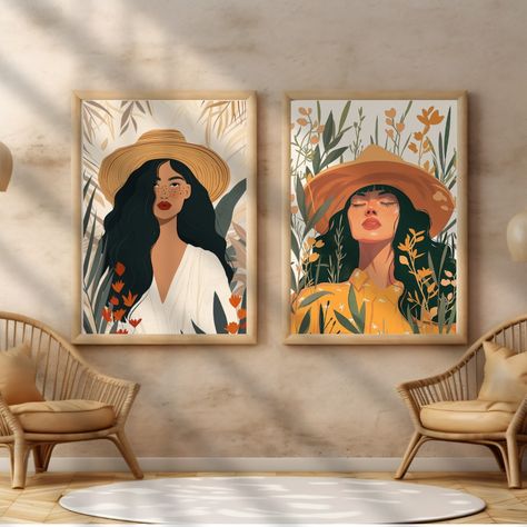 Bring beauty and inspiration to your space with our Boho Feminine Wall Art Bundle! 🌿🎨 This curated collection features 24 stunning pieces, each celebrating the unique charm and style of bohemian femininity. From vibrant portraits to serene botanical scenes, these artworks are perfect for anyone looking to add a touch of elegance and artistry to their home decor. Available for instant download, these high-resolution prints are ready to bring life to your walls or make a thoughtful gift for a s... Boho Woman Art, Modern Boho Home Decor, Bohemian Woman, Boho Frame Wall, Feminine Wall Art, Boho Frame, Printable Posters, Glowing Art, Bohemian Art