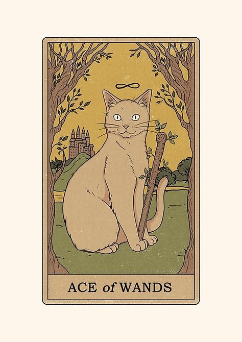 Cat Tarot Cards, Ace Of Wands, Secrets Of The Universe, Black Cat Art, Tarot Cards Art, Whimsical Cats, Tarot Art, House Art, Cat Illustration