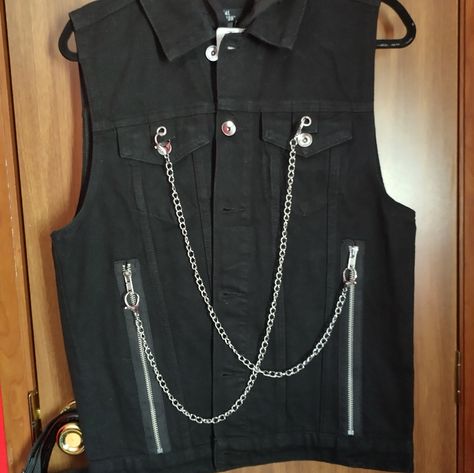 Never Worn, Got For A Costume But Never Got Around To Wearing It. No Flaws. Hood And Chains Detach. Open To Reasonable Offers! Comes From Pet Friendly Home All Items Are Hand Washed (Unless New With Tags) And Lint Rolled Before Shipping. Goth Vest, Black Denim Vest, Double Breasted Vest, Skull Sweater, Coats Black, Girls Vest, Jean Vest, Cropped Vest, Vest White