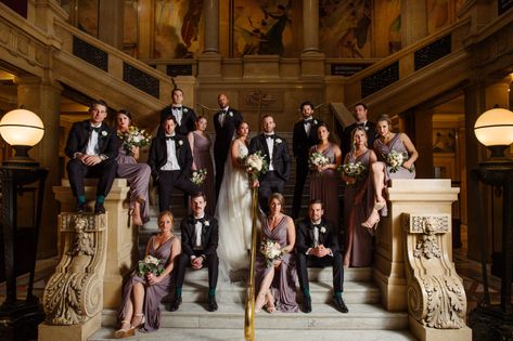 Wedding Group Poses, Wedding Photo Family, Carnegie Museum Wedding, Bridesmaids Portraits, Museum Wedding Reception, Wedding Family Portraits, Photographers Portrait, Family Wedding Pictures, Wedding Group Photos