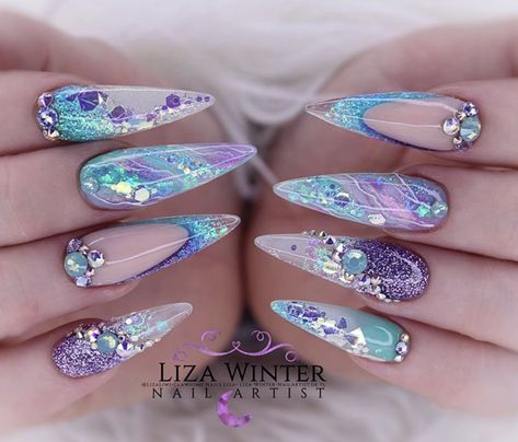 Marble Nail Designs, Unicorn Nails, Awesome Nails, Purple Nail, Stiletto Nails Designs, Cute Acrylic Nail Designs, Mermaid Nails, Glam Nails, Nail Designs Glitter