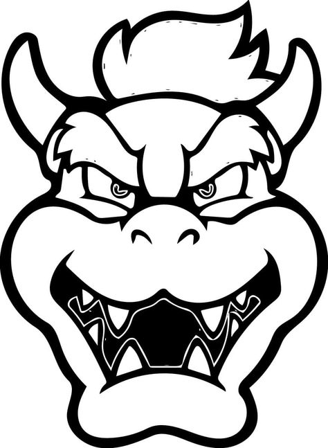 Bowser Svg Free, Bowser Stencil, Abel Drawing, Bowser Silhouette, Mario Black And White, Bowser Drawing, Mario Svg, Cookie Drawing, Super Mario Coloring Pages