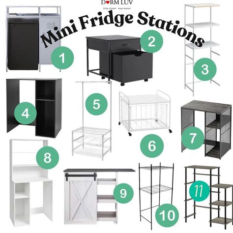 Dorm Room Mamas | Lots of options! #11 will fit a larger 4 cu ft fridge | Facebook Mini Fridge Dorm, Mini Fridge, Space Station, Dorm Decorations, Dorm Room, Dorm Rooms