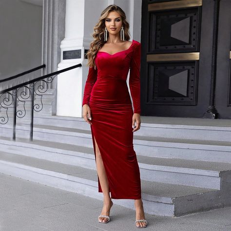 Women's Fashion Mid-length Dress Velvet #PlusSizeFashion #EveningGowns #PartyDresses #FormalWear #OccasionDresses #SlimFitDresses #LanternSleeves #PlusSizeFormalDresses #PlusSizeEveningGowns #CocktailDresses #PlusSizeStyle #CurvyFashion #BodyPositive #FashionOver40 #DressesForWomen #PartyDress #SexyDress #LaceUpDress #HighSlitDress #CutoutDress #EveningWear #DressToImpress #FashionTrends #GlamOutfit #NightOutLook #ElegantDress #Fashionista #ChicDress #DressGoals #StatementDress Heart Neck Dress, Split Chicken, Long Sleeve Long Dress, Velvet Sheath Dress, Sleeve Long Dress, Red Long Sleeve Dress, Ruched Maxi Dress, Dress Velvet, Sequin Prom Dress