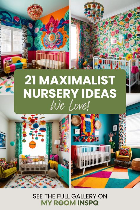 Showcasing 21 stylish maximalist nursery ideas, featuring vibrant color themes, playful patterns, and unique baby room decor choices. Perfect inspiration for creating a lively and cozy space for your little one. Tomboy Nursery, Bright Boho Nursery, Small Nursery Layout Floor Plans, Unique Baby Room Themes, Colorful Baby Girl Nursery, Baby Girl Nursery Colorful, Nursery Room Inspiration Colorful, Baby Nursery Colorful, Colourful Baby Room