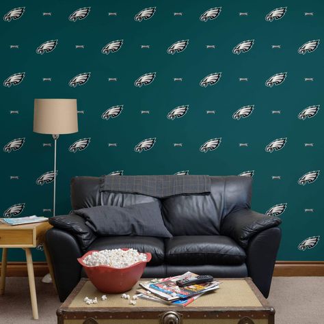 Football Rooms, Football Bedroom, Philadelphia Eagles Logo, Philly Eagles, Minnesota Wild, Tampa Bay Lightning, Line Pattern, Vancouver Canucks, Peel Stick Wallpaper