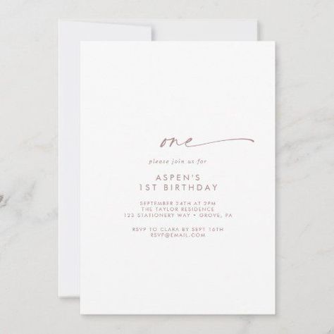 $ 2.92 | Modern Rose Gold Script First Birthday Party #modern one year old birthday, rustic baby first birthday party, elegant kids 1st bday, fancy contemporary script boy girl, minimal basic simplistic pretty glam, classy minimalist romantic boho autumn, simple monochrome whimsical handwritten, spring summer bohemian typography k500, fall winter unique industrial lettering, blush pink rose gold callig Birthday Party Elegant, Summer Birthday Invitations, One Year Old Birthday, Rustic Birthday, Silver Invitation, Spring Birthday, Modern Invitation, Summer Birthday, 1st Birthday Invitations