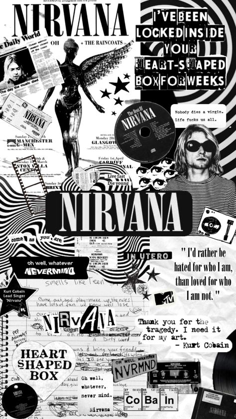 #nirvana#nirvanaaesthetic#kurtcobain#90s#band#grunge#music#inutero#bleach#nevermind#smellsliketeenspirit#heartshapedbox Nirvana Album Cover, Grunge Artist, Nirvana Wallpaper, Nirvana Poster, Nirvana Music, Art Deco Design Graphics, Grunge Party, Iphone Wallpaper Texture, Nirvana Nevermind