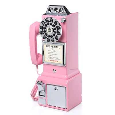 Crosley 1950's Classic Black Pay Phone & Reviews | Wayfair Pink Telephone, Telephone Retro, Retro Phone, Vintage Telephone, Decoration Piece, Coin Bank, Telephones, Everything Pink, Pay Phone