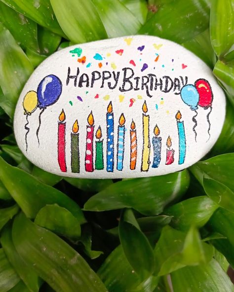 Gift 🎁 your loved ones with unique handmade gifts ✨🎉Stone art ..DM FOR ORDERS... #birthday #birthdaygift #birthdaygiftideas #handmadegifts #handmade #art #diy #giftideas #gifts #smallbusiness #indianart_sharing2 #artist #ordernow Happy Birthday Rock Painting Ideas, Happy Birthday Painted Rocks Ideas, Birthday Rock Painting Ideas, Gone Fishing Rock Painting, Painted Memorial Stones For Loved Ones, Cake Painted Rocks, Birthday Rocks, Sanibel Shells, Unique Handmade Gifts