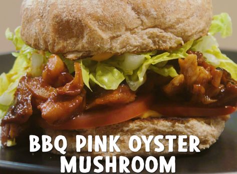 Pink Oyster Mushroom Recipe, Oyster Mushroom Sandwich, Pink Oyster Mushroom, Vegan Superbowl Snacks, Bbq Mushrooms, Bbq Oysters, Vegan Super Bowl, Oyster Mushroom Recipe, Mushrooms Recipes