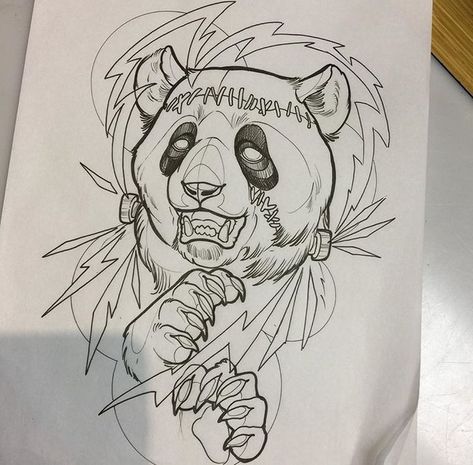 Scary Panda Drawing, Japanese Panda Tattoo Design, Panda Tattoo Design, Panda Sketch, Colored Tattoo Design, Neo Tattoo, Tier Tattoo, Panda Tattoo, Panda Drawing