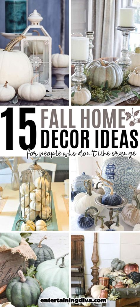 15 fall home decor ideas. Traditional Fall Decor, Orange Fall Decor, Seasonal Decor Fall, Fall Home Decor Ideas, Mercury Glass Candles, Mercury Glass Candle Holders, House To Home, Fall Vignettes, Fall Decorating Ideas