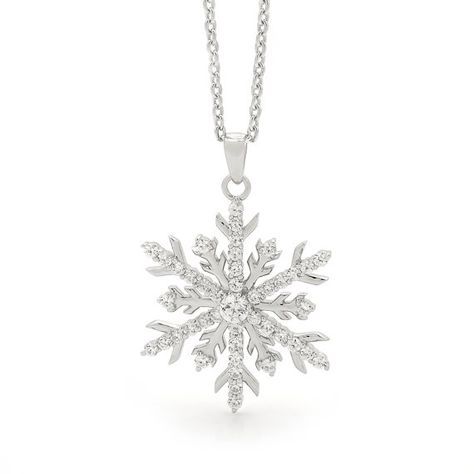 Large Sterling Silver 30mm (1.18in) snowflake necklace with a 45cm (18in) sterling silver cable chain. This stunning, yet delicate snowflake pendant is one of our best selling snowflakes and one we are extremely proud of. An ideal on-snow or Apres snow piece. We have set one x 4mm Round Brilliant Cut Cubic Zirconia, in the centre, surrounded by forty two claw set 1.75mm Round Brilliant Cut Cubic Zirconia’s. Rhodium Plated for extra brilliance and tarnish resistance. This pendant is also avail... Gold Snowflake Necklace, Diamond Frost, Snowflake Jewelry, Snowflake Necklace, Diamond Bling, Snowflake Pendant, Snowflake Earrings, Silver Snowflakes, Pink Diamond