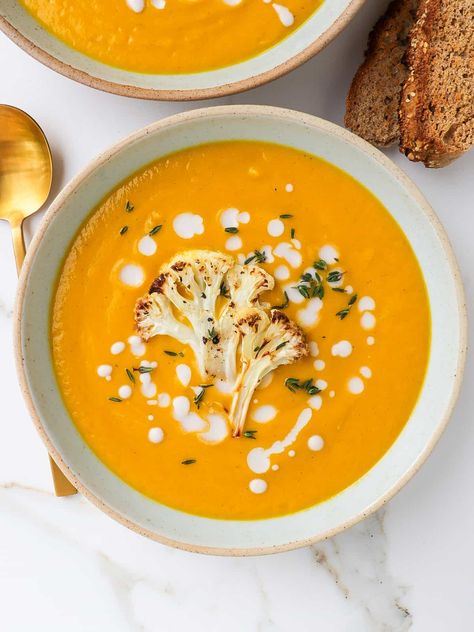 Swede Soup, Easy Roasted Cauliflower, Roast Pumpkin Soup, Cauliflower Risotto, Roasted Cauliflower Soup, Pumpkin Soup Recipe, Fall Soup Recipes, Roast Pumpkin, Cauliflower Soup