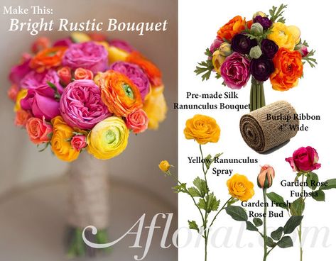 DIY Bright Rustic Bouquet | Hometalk Bright Rustic Wedding, Bouquet Recipes, Wrap Bouquet, Diy Wedding Flowers Bouquet, Decorative Mesh Wreaths, Ranunculus Bouquet, Easy Fall Wreaths, Rustic Wedding Bouquet, Rustic Bouquet