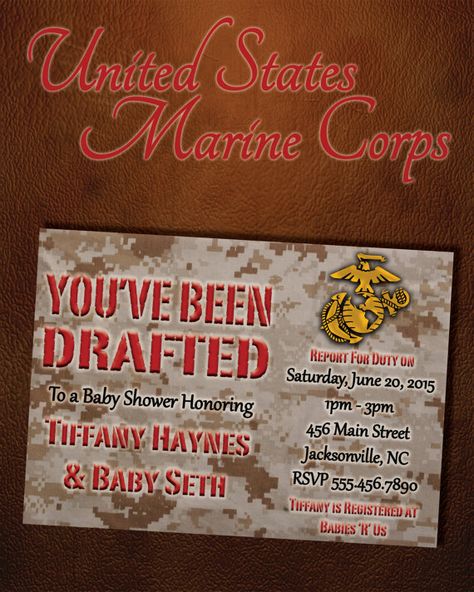 US Military Baby Shower Digital Invitation (Marines) by six8twelvedesigns Marine Baby, Military Baby, Baby Bath Seat, Baby Room Themes, Baby Gender Reveal, Baby Reveal, Reveal Ideas, Baby Gender, Invitation Digital