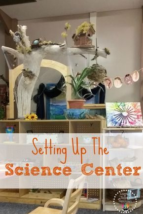 Setting up the preschool science center. Kindergarten Discovery Center Ideas, Science Table Ideas For Preschool, Discovery Center Preschool Ideas, Sensory Center Preschool, Science Area Preschool Classroom, Toddler Science Center, Preschool Science Area, Science Area Preschool, Preschool Science Center