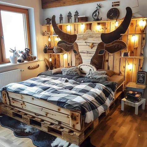 Cowboy Bedroom Boys, Country Girl Room Ideas, Cow Bedroom Ideas, Country Kids Bedroom, Western Kids Room, Cowhide Headboard, Western Boys Room, Western Room Ideas Bedrooms, Country Room Decor