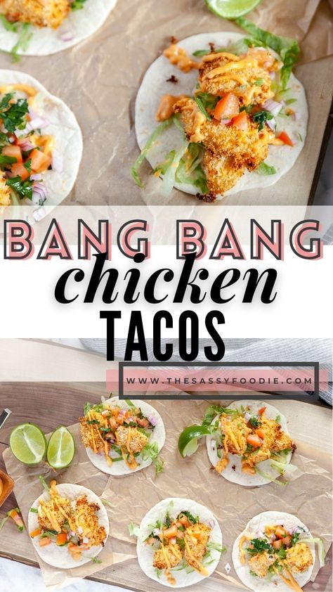 Spicy Chicken Tacos Recipes, Crispy Chicken Bites, Crispy Chicken Tacos, Crispy Chicken Wraps, Chicken Soft Tacos, Soft Tortillas, Spicy Chicken Tacos, Bang Bang Chicken, Bonefish Grill