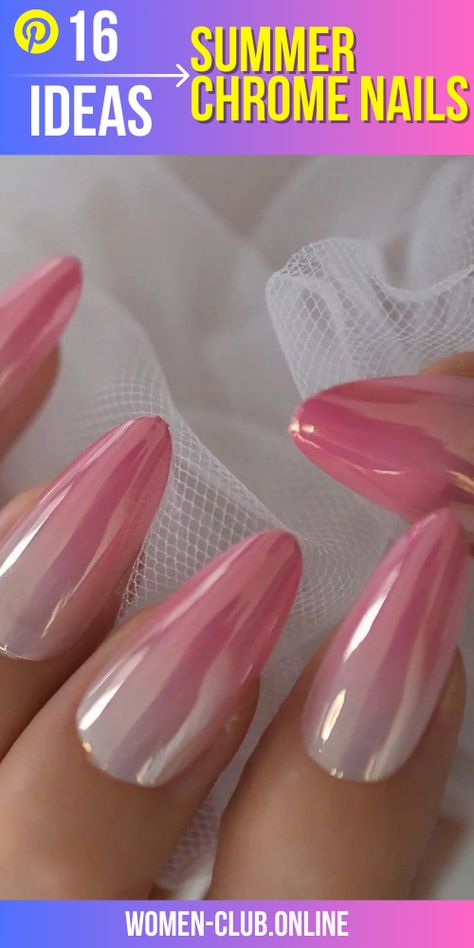 Light Up Your Look: How to Effortlessly Rock Light Сolorful Summer Chrome Nails for a Subtle Shine - women-club.online Pink Metallic Ombre Nails, August 2024 Nails, Ombre Nails With Design Ideas, Ombre Chrome Nails Designs, Peach Chrome Nails, Colorful Chrome Nails, Light Pink Chrome Nails, Light Pink Chrome, Manicure Hacks