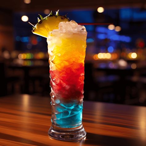 Rainbow Cocktail Recipe - The Rainbow Cocktail is a sweet and fruity drink. It's a mix of tropical flavors, with a hint of citrus and a smooth, creamy finish. The different layers each bring their own unique taste, creating a cocktail that's full of flavor and fun to drink. Gummy Worm Cocktail, Smurf Cocktail, Rainbow Cocktail, Bowl Cocktails, Sour Drink, Rainbow Drinks, Gummy Worm, Layered Drinks, Gum Flavors